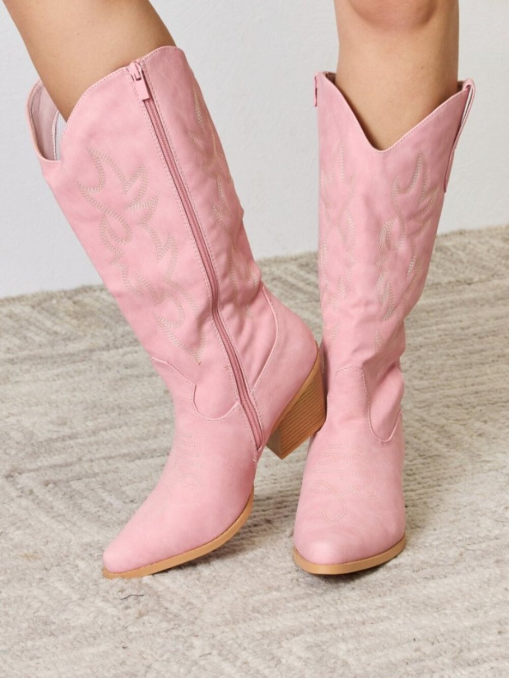 Pink Knee High Cowboy Boots | Western Stitching + 3” Low Heel